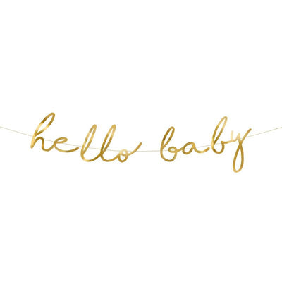 Hello Baby Gold Banner Party Deco