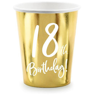 18th birthday Party Cups in Gold Foil