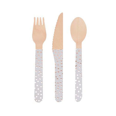 Rose Gold White Dot Wooden Cutlery