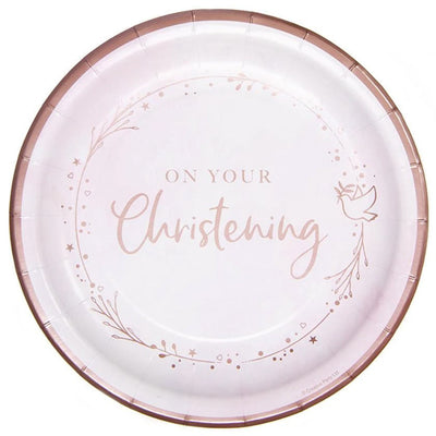 pink christening paper plates