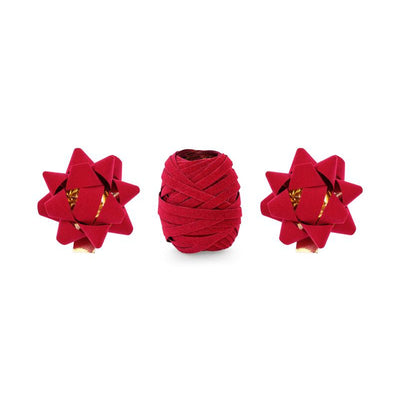 red rosette and ribbon set