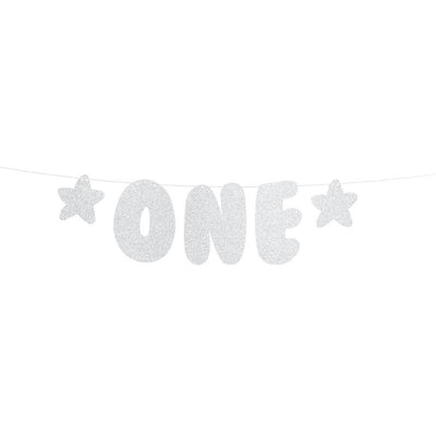 1st Birthday Silver Glitter Banner Party Deco