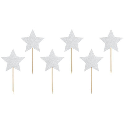 Silver Star Cupcake Toppers Party Deco