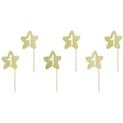 Gold Star First Birthday Cupcake Toppers