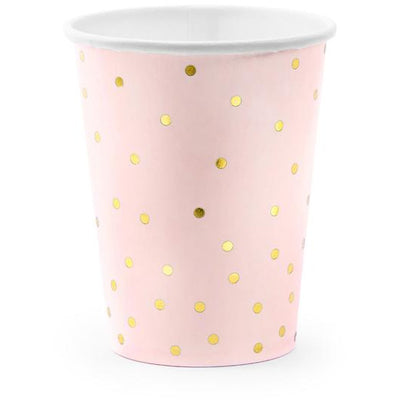 Pink cups with gold polka dots