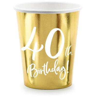 40th Birthday Party Cups In Gold Foil