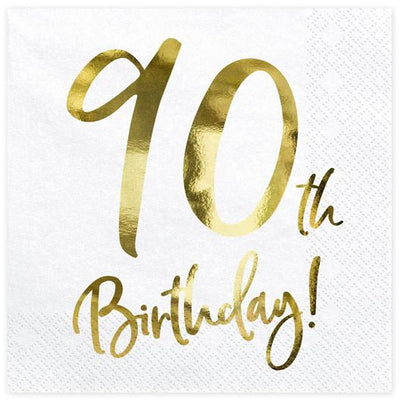 90th Birthday Party Napkins with Gold Foil