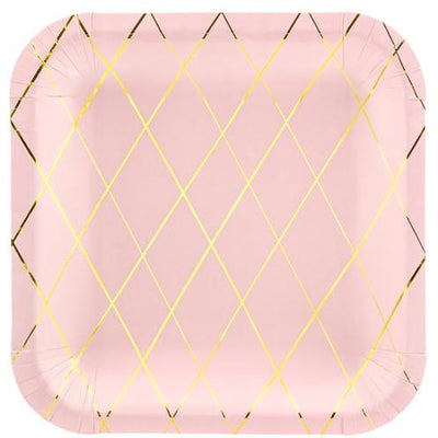 Pink and gold grid paper plates