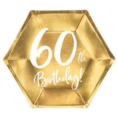 60th Birthday Party Plates in gold foil