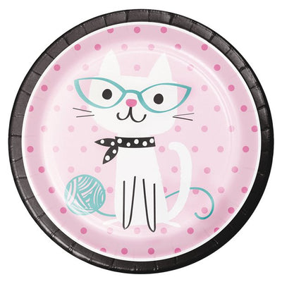 pink cat themed party plates