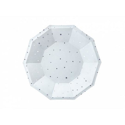 blue paper plates with Silver Stars