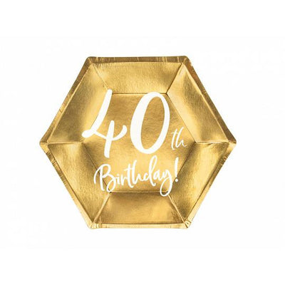 40th birthday party plates in gold foil