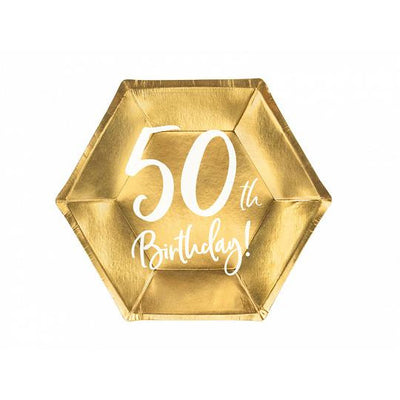 50th Birthday Party Plates in Gold Foil