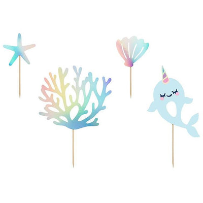 Party Deco - Narwhal Cake Toppers (Pk4) - KPT48- The Original Party Bag Company