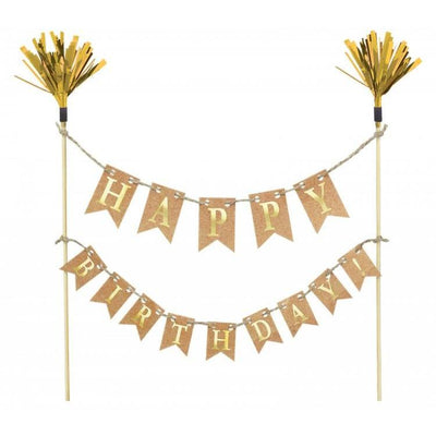 The Original Party Bag Company - Gold Birthday Cake Bunting - CATE797- The Original Party Bag Company